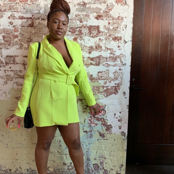 neon yellow blazer dress